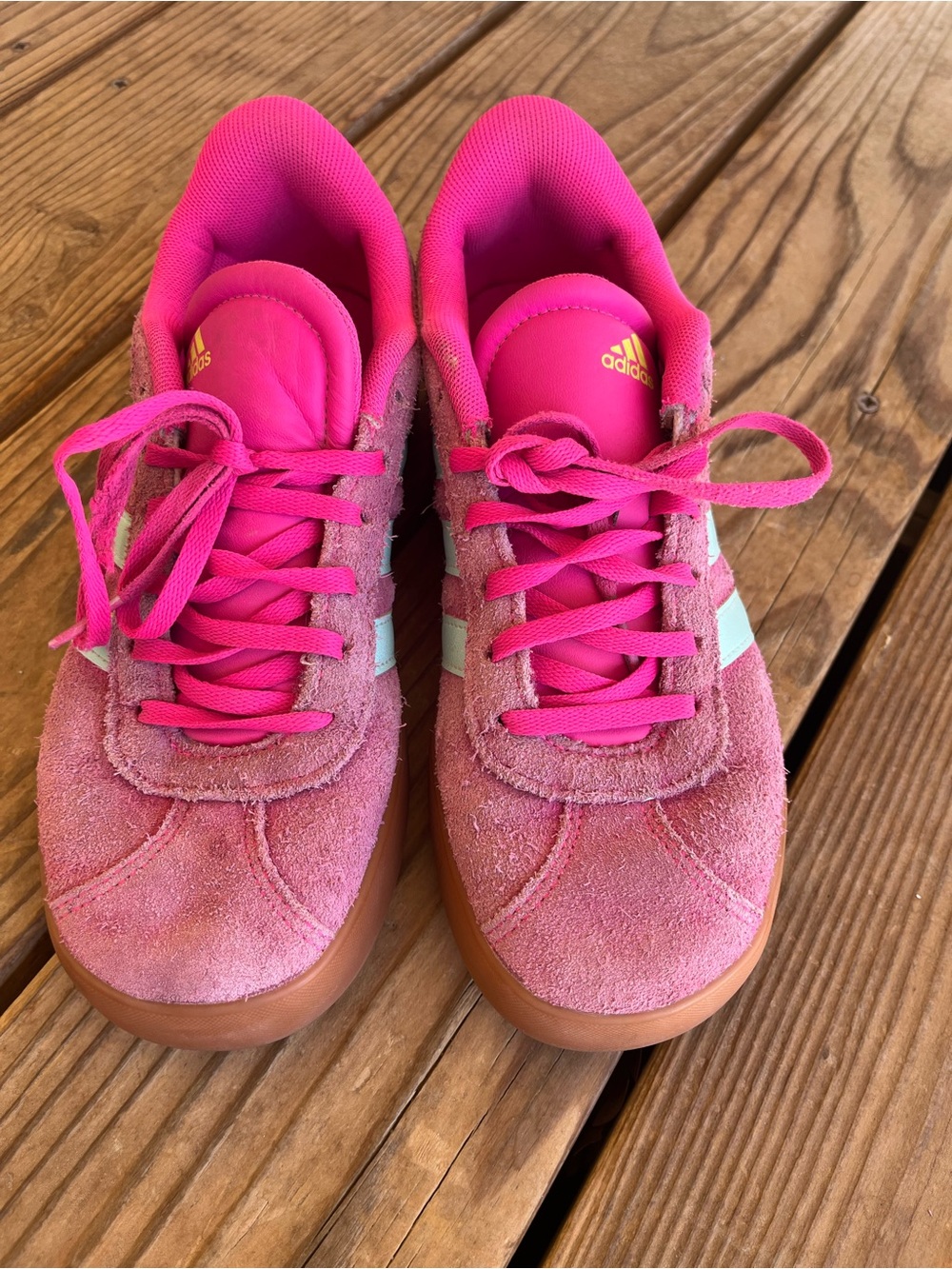 Adidas VL Court 3.0 Suede Sneakers Shock Pink Aqua Gum Sole Size 5.5(w7)